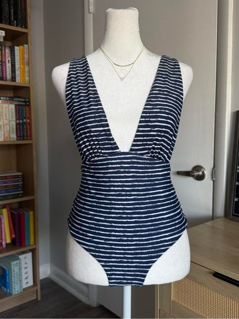 envya navy blue striped one piece swimsuit